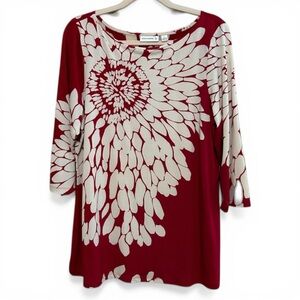 Susan Graver Red and Cream Floral Tunic Top